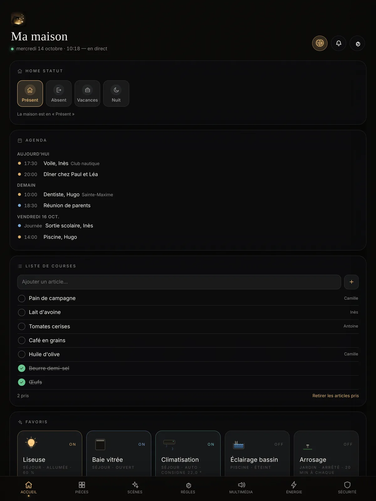 L'application ÉCRIN HOME sur l'iPad : l'Accueil de la maison