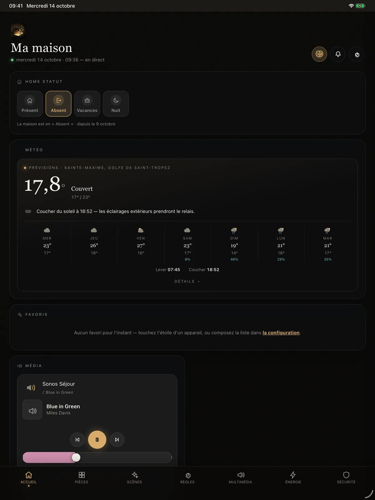 The ÉCRIN HOME app on iPad: the house’s Home screen