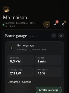 La fiche de la borne : arrêter la charge, déverrouiller la prise, limiter le courant