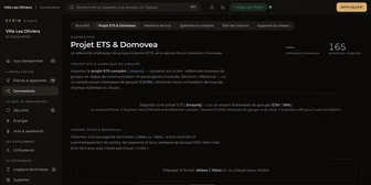 La page Projet ETS et Domovea d'Écrin Studio : la reprise d'une sauvegarde Domovea