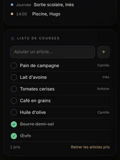 La liste de courses, dans l’application ÉCRIN HOME
