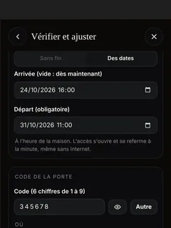 Adding a guest: the dates and times of the stay, the door code, the guest Wi-Fi code
